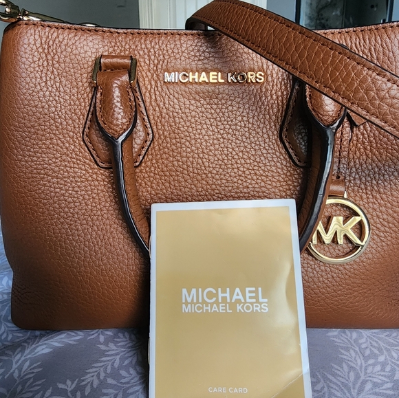 MICHAEL KORS Savannah Small Satchel Handbag | Brown Genuine Leather Designer Bag - Picture 1 of 11